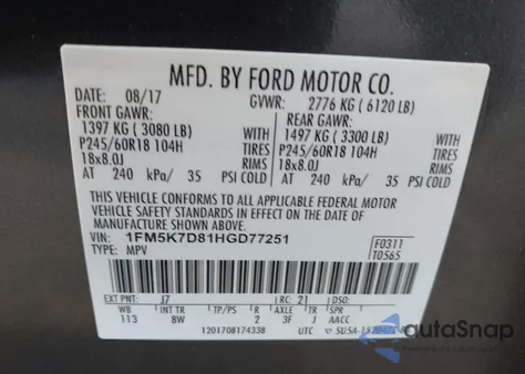 2017 Ford Explorer Xlt from USA, damaged, VIN 1FM5K7D81HGD77251